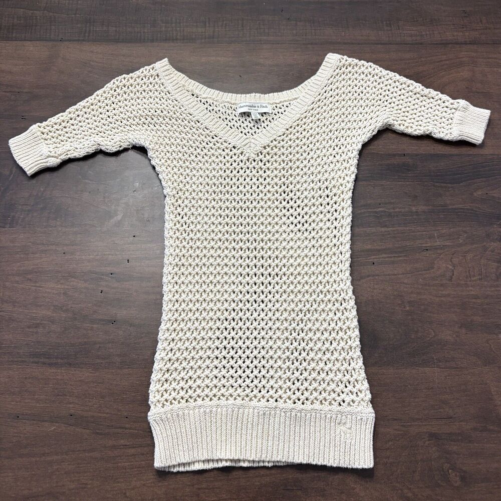 Y2K Abercrombie & Fitch Open Knit Top Sweater S/XS Layering V Neck Festival boho